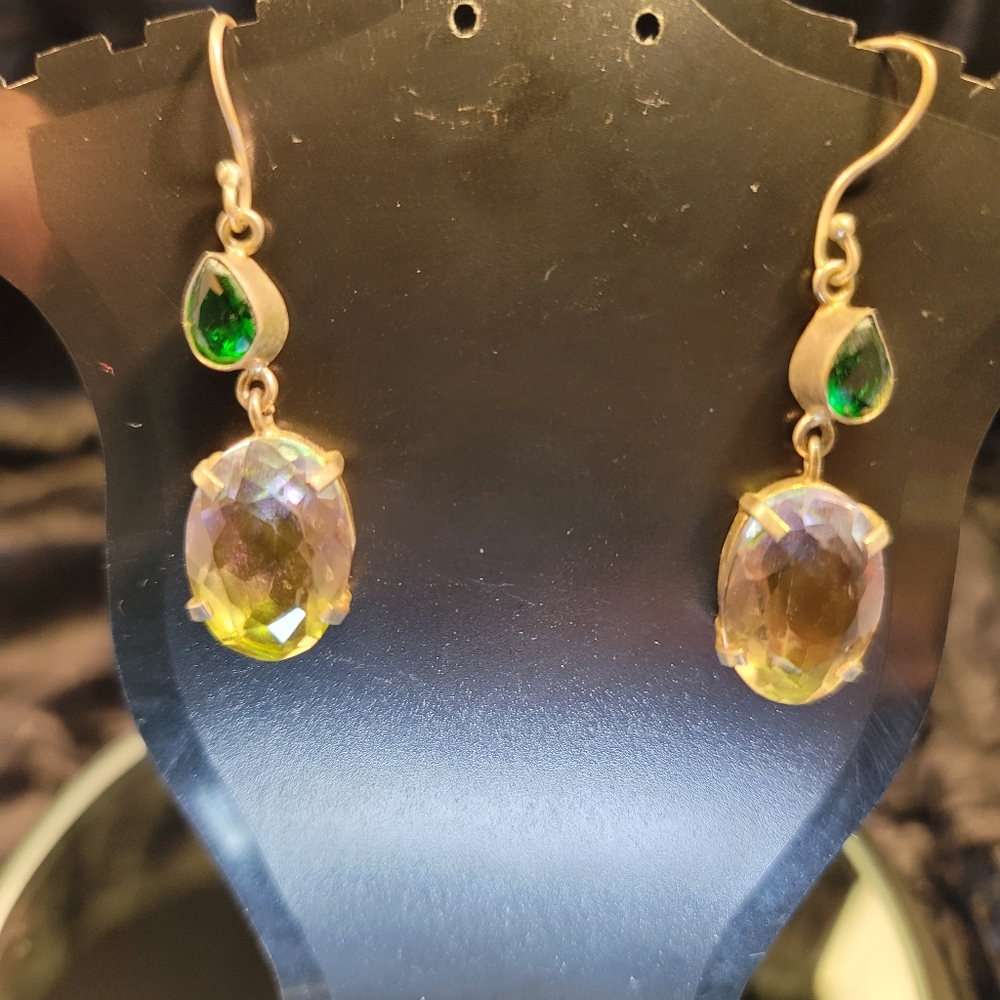 0277. Elegant ~ 925 Silver  ~ Lab Ametrine & Chrome Diopside ~  Drop Earrings